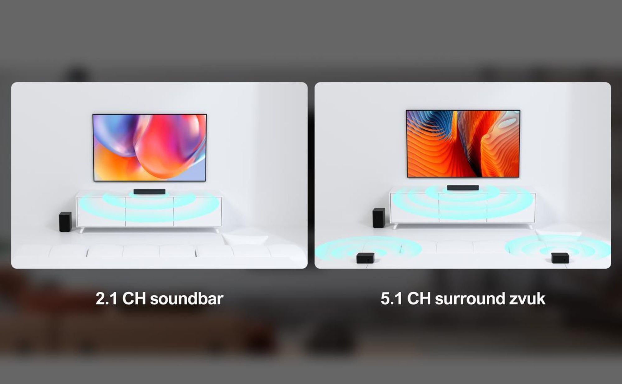 ULTIMEA 5.1 Surround Soundbar, 3D virtuální prostorový zvukový systém, Soundbar s nastavitelnými basy, subwooferem a zadními reproduktory