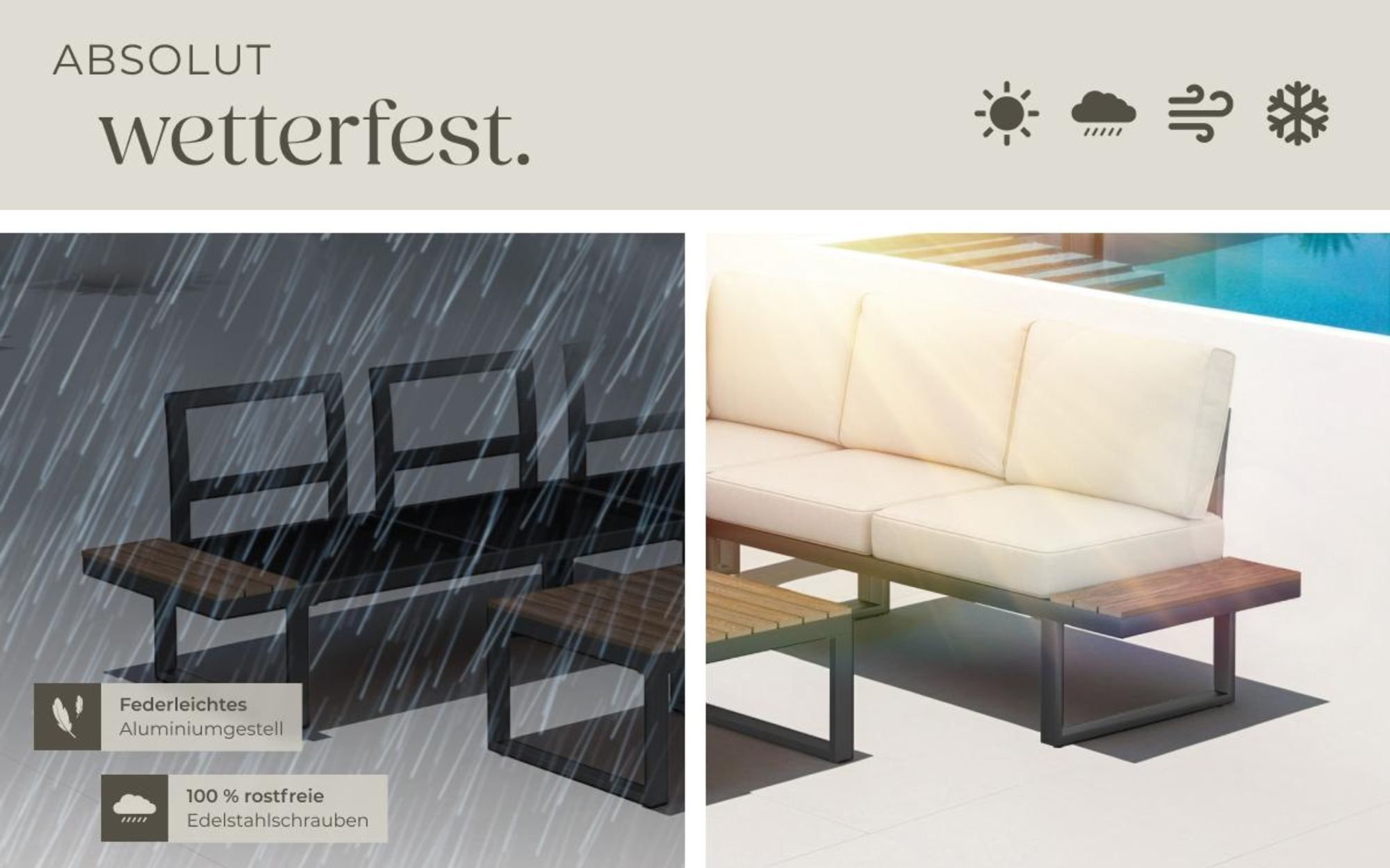 tectake® Aluminium Garten-Lounge-Set Eliar mit Pulverbeschichtung, wetterfest
