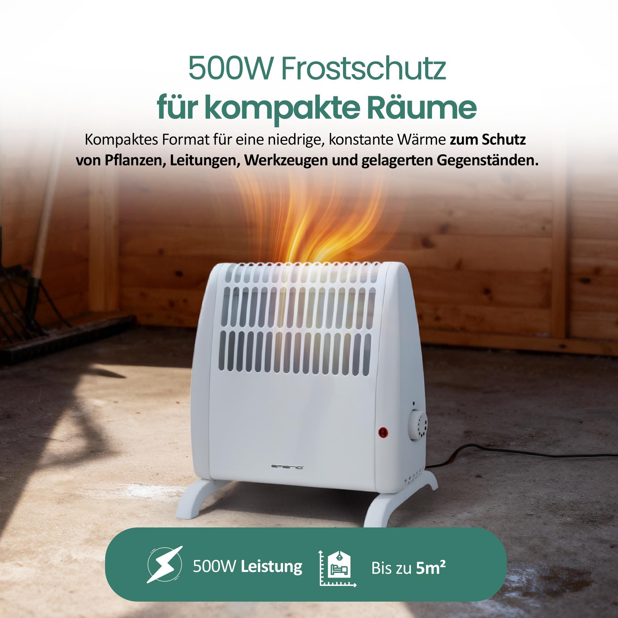Emerio Frostwächter FG-117320 – 5 m² - 500W - Einstellbarer Thermostat - Freistehend - Kontrollleuchte - Kompakt - Weiß