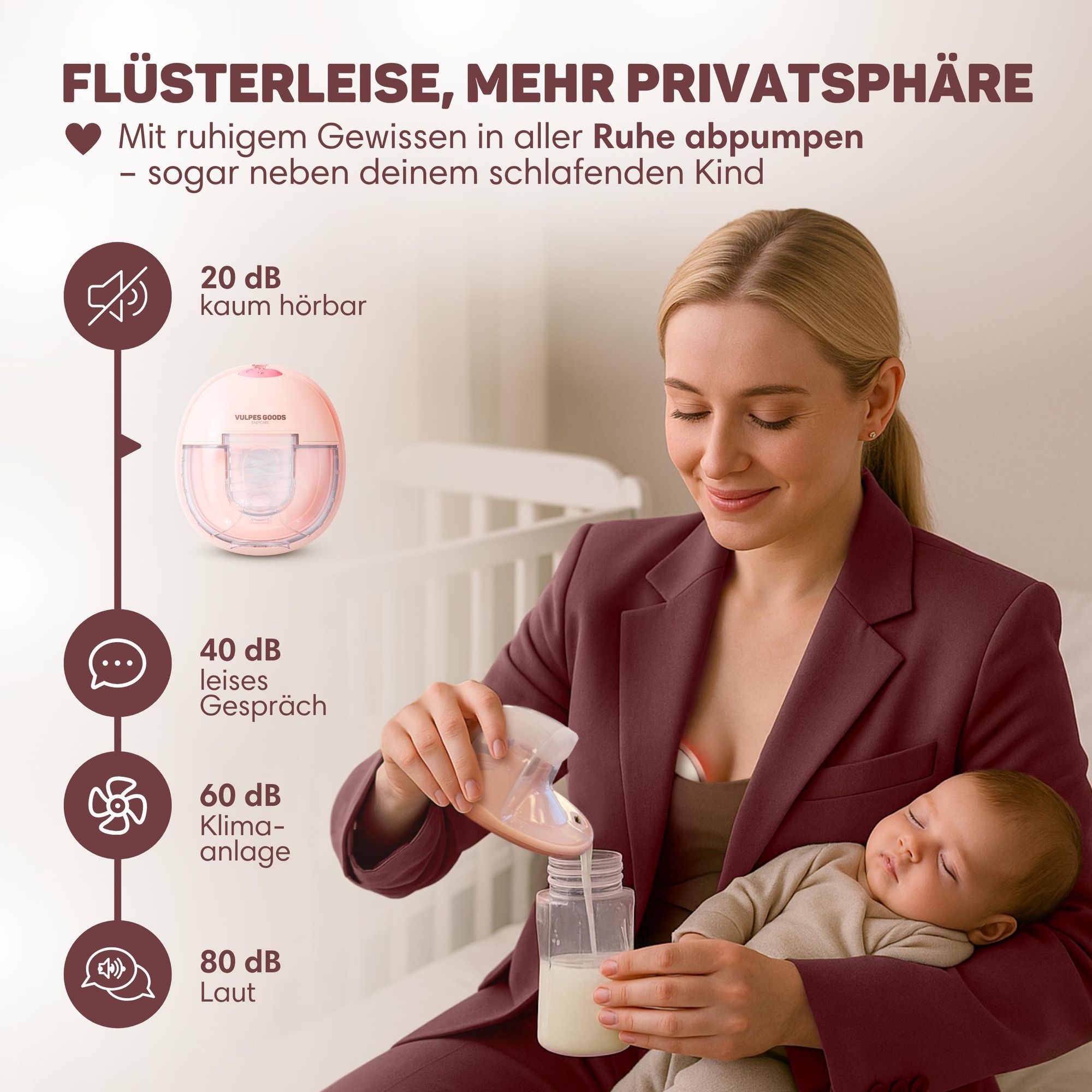 Vulpes Goods Milchpumpe, Intelligente-app, Hygienisch, Kabellos, Heizkörper, Aufbewahrungstasche, Inklusive Muttermilch-Aufbewahrungsbeutel