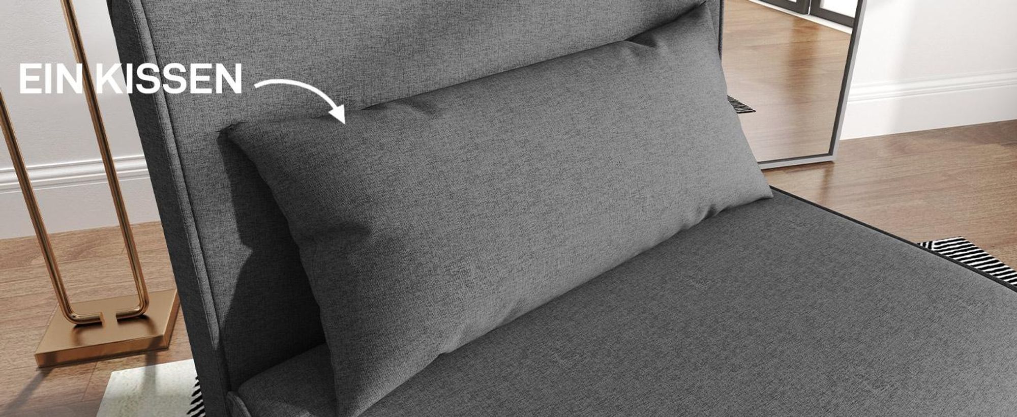 HOMCOM Einzelsofa Schlafsofa Sofabett Klappsofa verstellbar Rückenlehne Liege nordisch skandinavisch 25D Schaumstoff Haus Leinenimitat Tannenholz Grau 94 x 78 x 80 cm