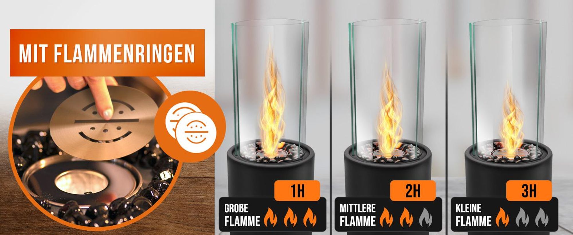 Flammtal Bioethanol Standkamin Helix für Garten, Terrasse, Balkon & Deko – Outdoor Kamin 3h Brenndauer / 86cm hoch – Freistehender Ethanol Standkamin