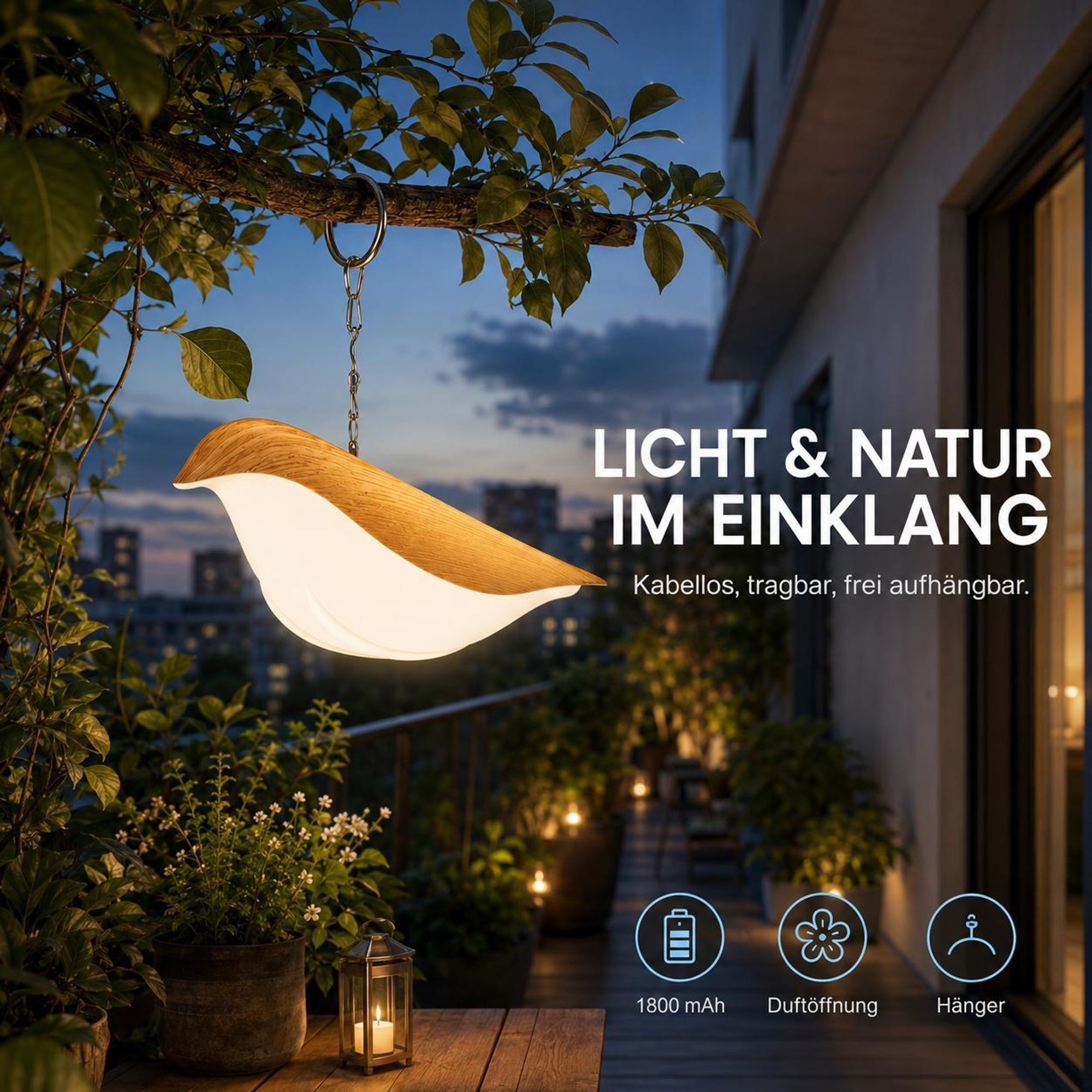 Nachtlicht USB Vogel Lampe kabellos Akku Nachttisch Lampe Touch Dimmbar Wippe Basis Abnehmbar Led Tischlampe für Schlafzimmer Balkon Geschenke Deko