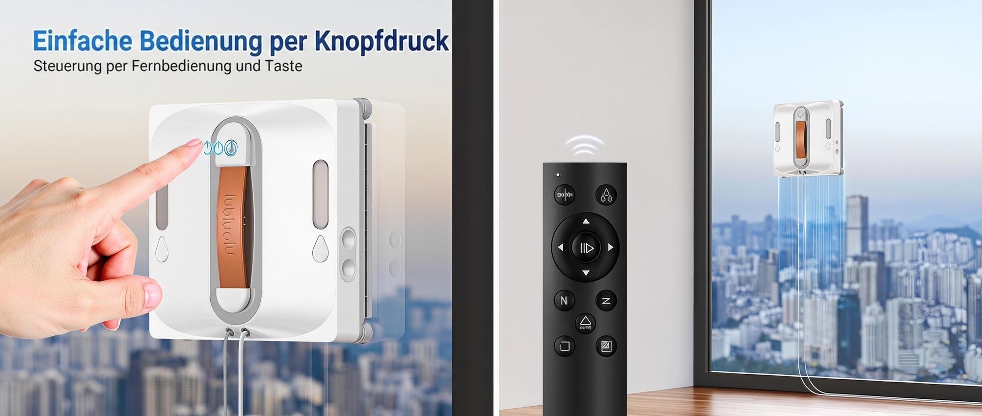 Lubluelu Smart Fensterputzroboter, 9000Pa Saugkraft, Automatische Routenplanung, Kantenreinigung, Waschbare Mikrofasertücher, Doppelseitige Sprühdüsen