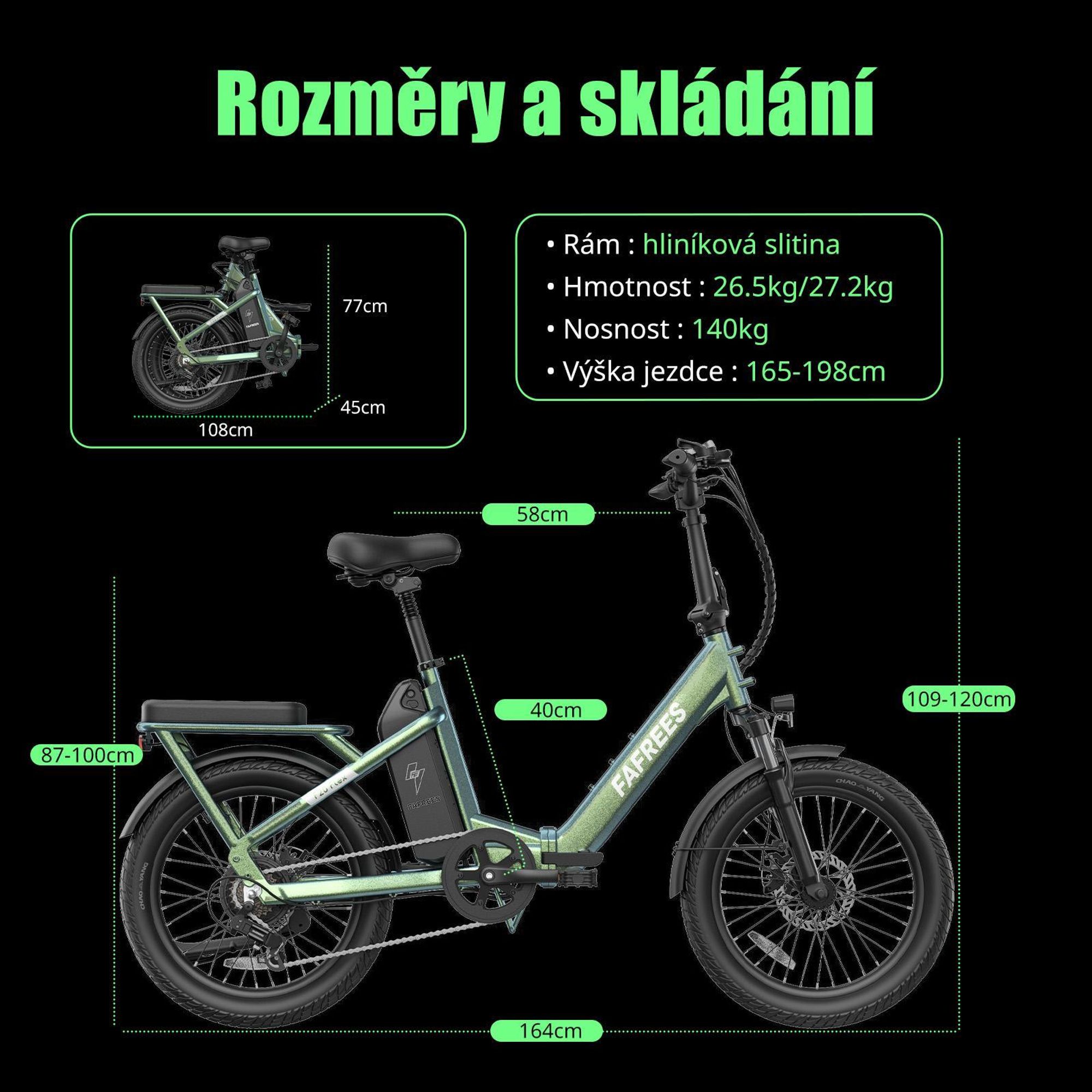 Elektrokolo Fafrees F20 Flex, motor 250 W, baterie 36 V, 20 Ah, dojezd 75-100 km, mechanické kotoučové brzdy – černá barva