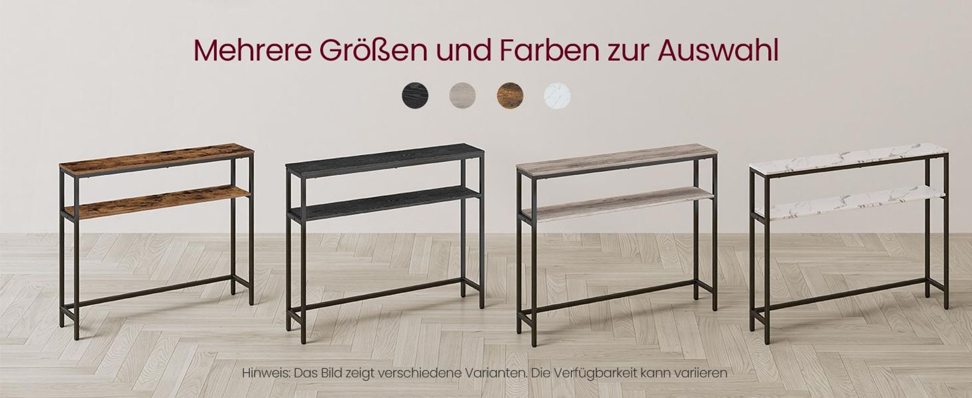 VASAGLE Konsolentisch, schmaler Sofatisch mit 2 Ablagen, 20 x 100 x 80 cm
