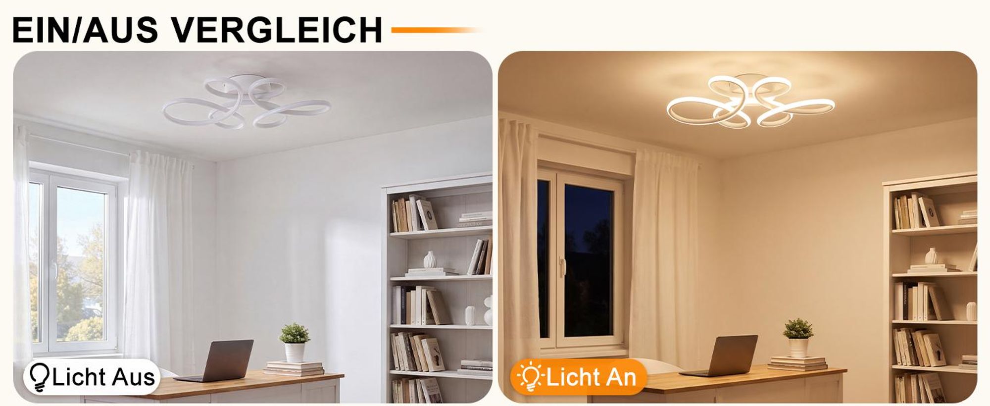 ZMH Deckenlampe Wohnzimmer LED Deckenleuchte 24W 3000K Küchenlampe Weiß Modern Blume Design Wohnzimmerlampe für Schlafzimmer Büro Küche Flur