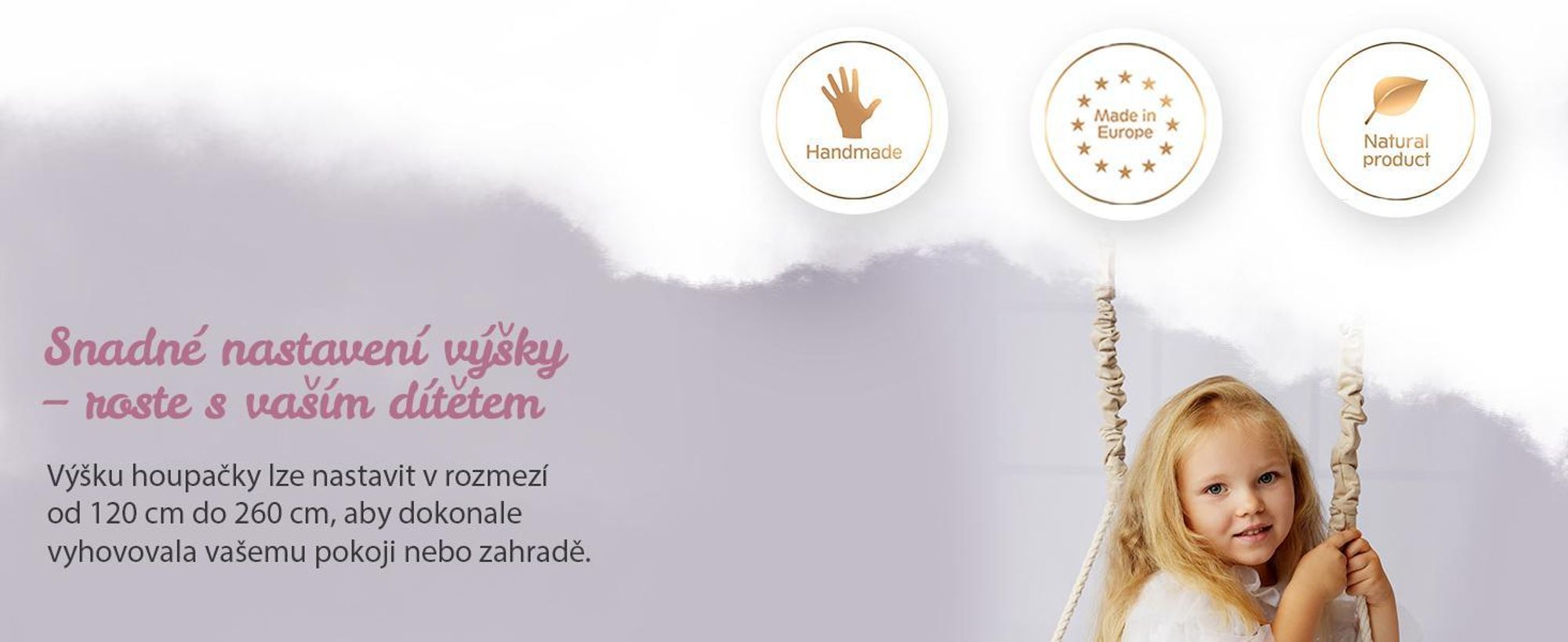 Create For You® - Dřevěná Houpačka Pro Děti S Bavlněným Lanem, Dětská Houpačka, Vnitřní Sedadlo S Měkkým Materiálem, Výškově Nastavitelná, Béžová