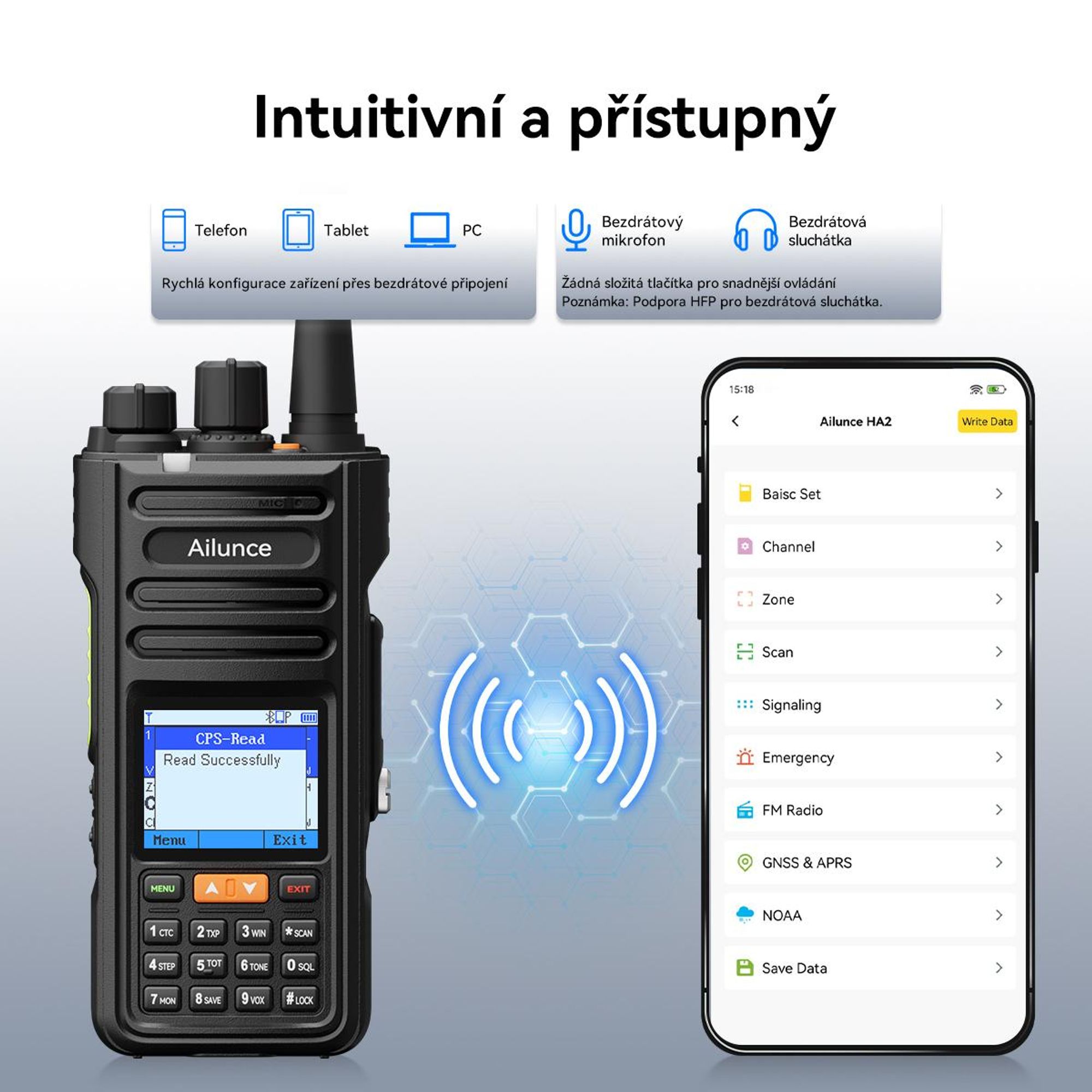 Retevis Ailunce HA2 Bluetooth rádio, radioamatérské, APP ovládání, APRS/GPS, rychlé nabíjení, IP67 vodotěsné, 2800mAh, SOS, pro radioamatéry