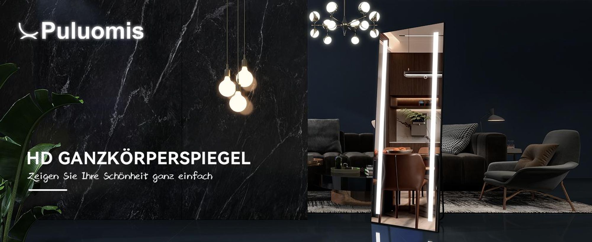 Puluomis Ganzkörperspiegel 150x50 cm mit 3 Farben Beleuchtung dimmbar, mit Aluminiumrahmen horizontal/vertikal zur Wandmontage oder zum Stellen/Lehnen