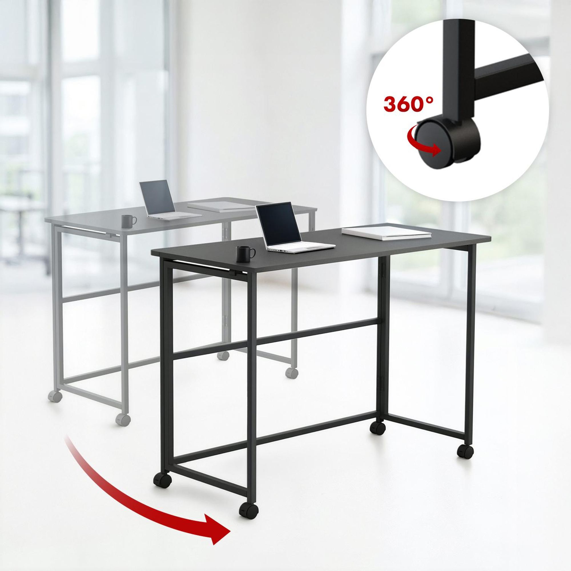 Maclean Klapptisch schwarz mobil Platte 100x50cm max. 50kg MC-1250 B