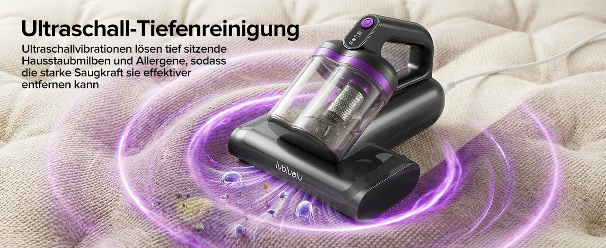 Lubluelu Milbensauger 3in1 für Matratzen, 18KPa Starke Saugleistung, Matratzenreiniger gegen Milben, Staub und Allergene, Handstaubsauger für Bett