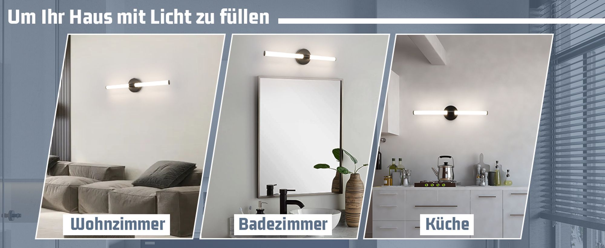 ZMH Spiegelleuchte LED   Wandlampe 60CM Wand 8W  Lampe Schwarz Wandleuchte 4000K Neutralweiß Modern