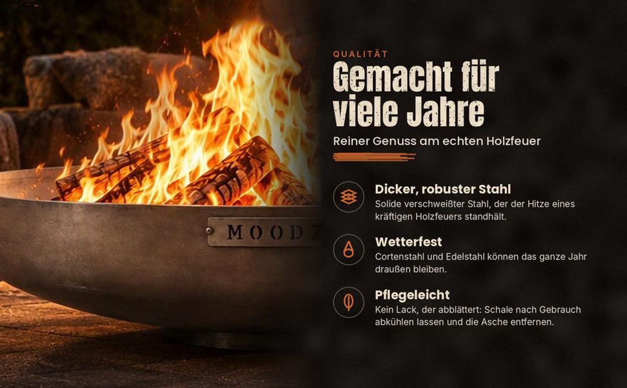 MOODZ Feuerschale 100 cm aus 3 mm Cortenstahl für den Garten