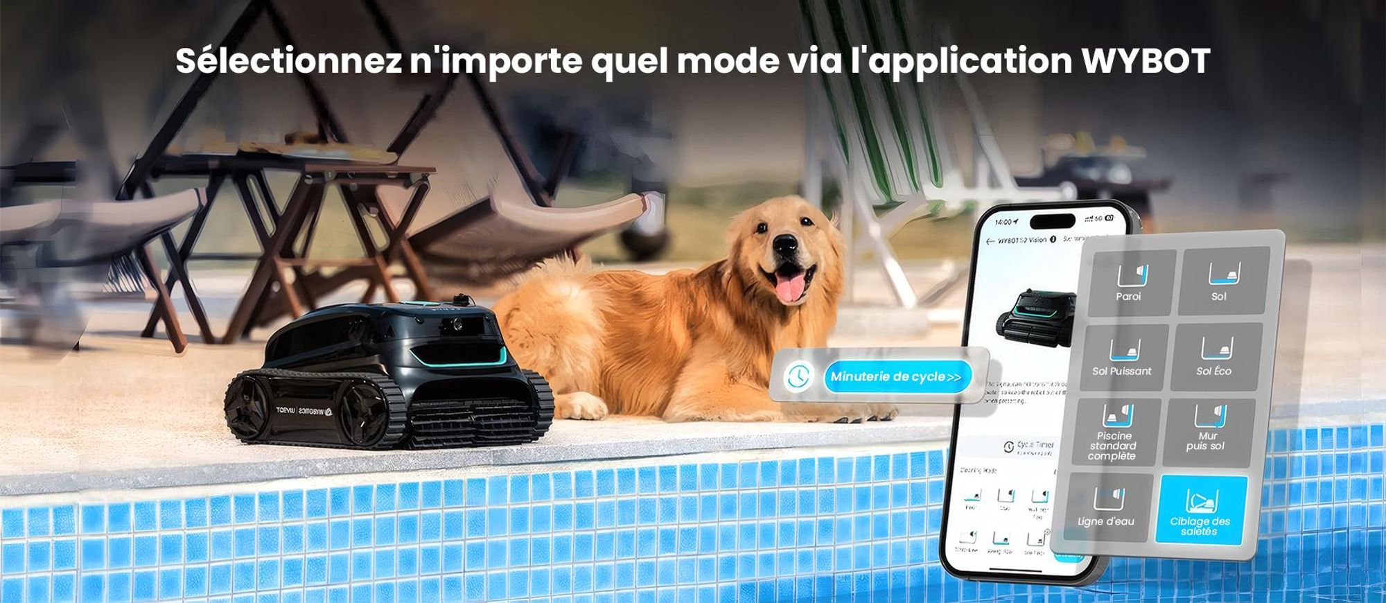 WYBOT S2 Vision : robot de piscine sans fil doté d'une caméra IA intégrée, avec une autonomie de 210 minutes et 8 modes de nettoyage différents