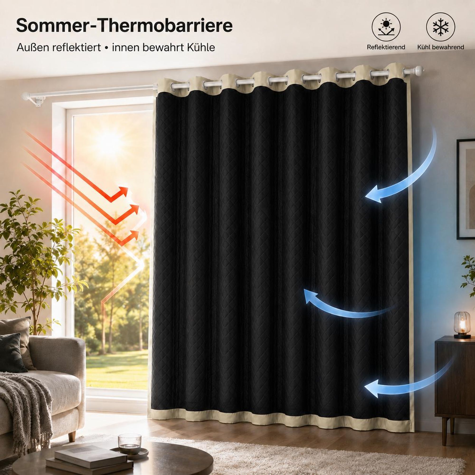 1x Outdoor Thermovorhang gegen Kälte und Hitze – Türvorhang, wasserdicht, Verdunkelungsvorhang mit Ösen für Garten Terrasse, Fenstervorhang, 132x274cm