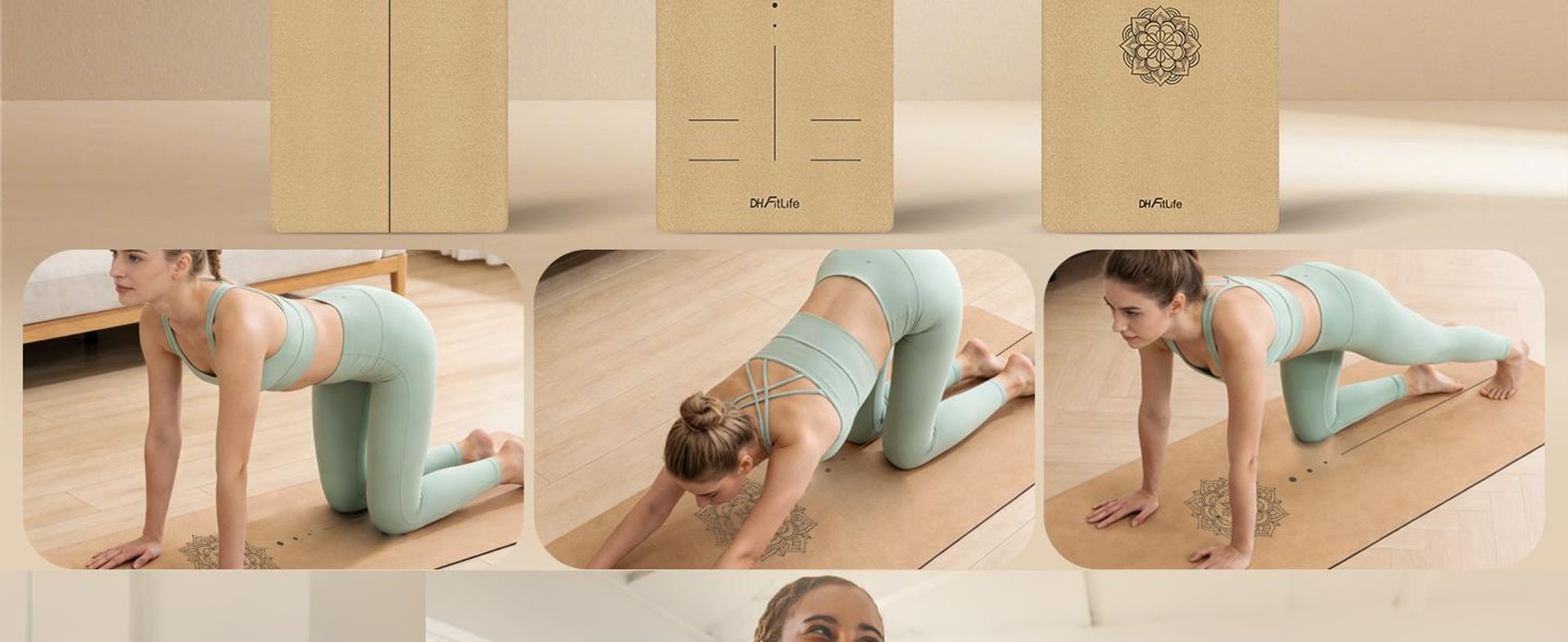 DH FitLife Kork Yogamatte, rutschfest, nachhaltig & schadstofffrei, inkl. Tragegurt, Kork + Naturkautschuk, für Yoga & Pilates