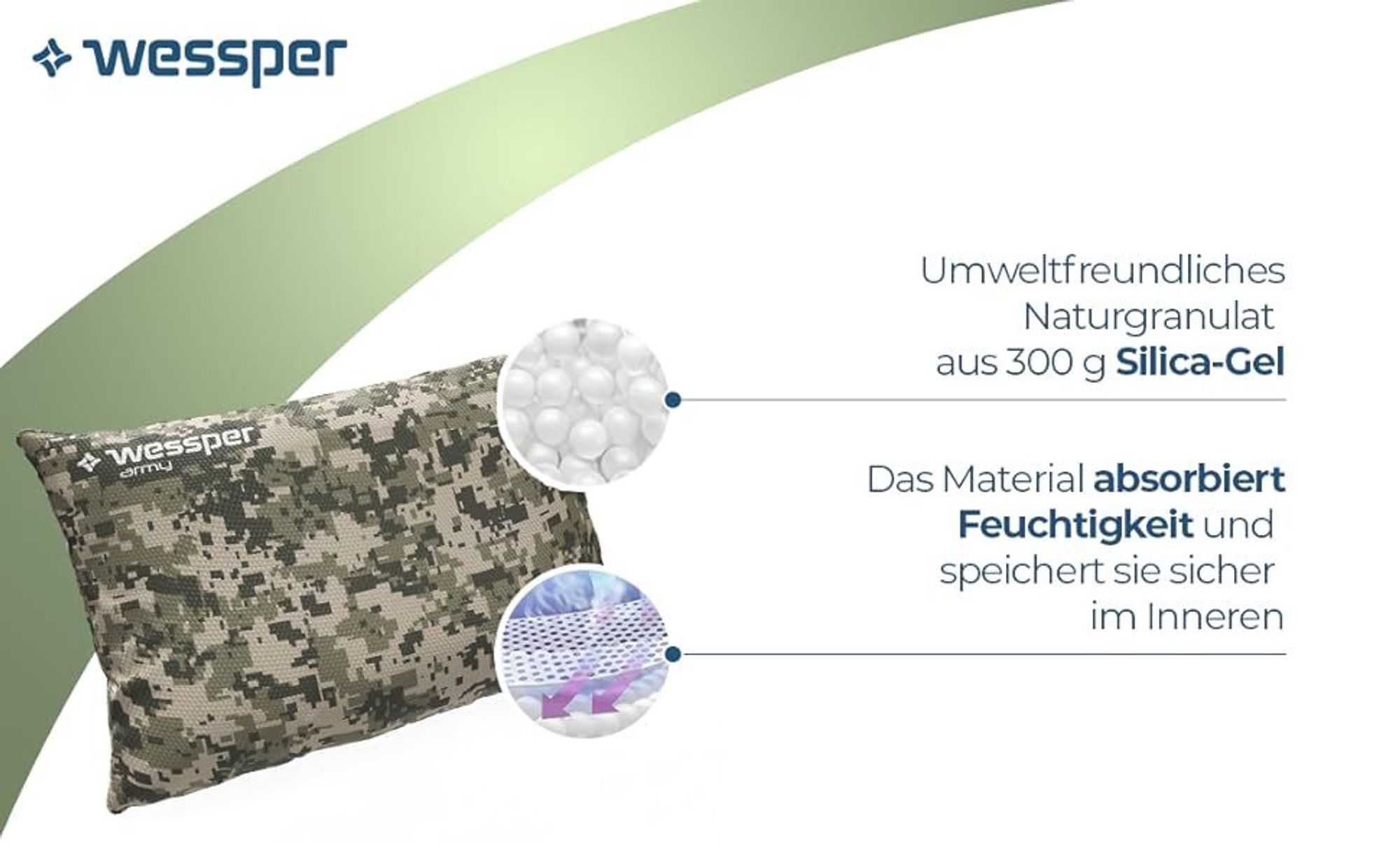 Wessper Luftentfeuchter Beutel wiederverwendbar, aufladbar Wessper Raumentfeuchter aus Silica Trockenmittel, Feuchtigkeits Granulat für Kleiderschrank, Auto, Schuhe, Schlafzimmer, Abstellräume - 300g