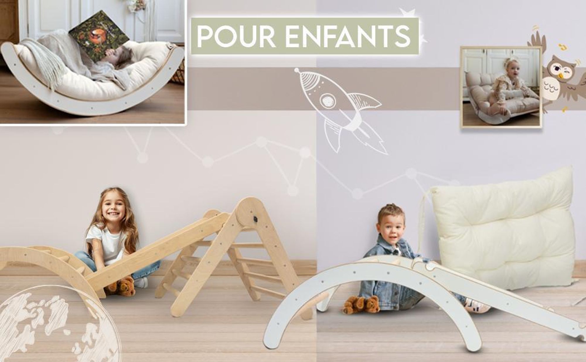 MAMOI® Structure d'escalade Triangle d'escalade Indoor 4 en 1 SET. Arche d'escalade Montessori avec coussin, aire de jeux intérieure 1-3 ans et toboggan pour enfants.