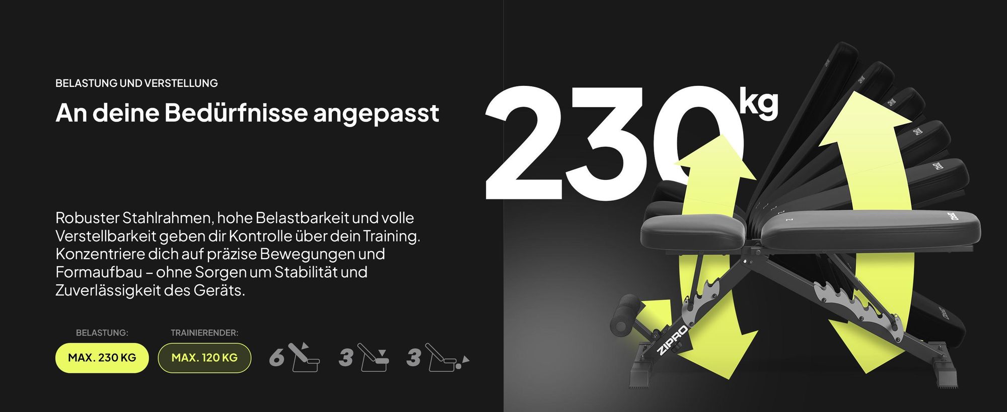 Zipro Profi Hantelbank Klappbar Jacked – Verstellbare Schrägbank & Negativbank (7+3 Stufen) Extra Dicke Polsterung Belastbar Trainingsbank für Zuhause