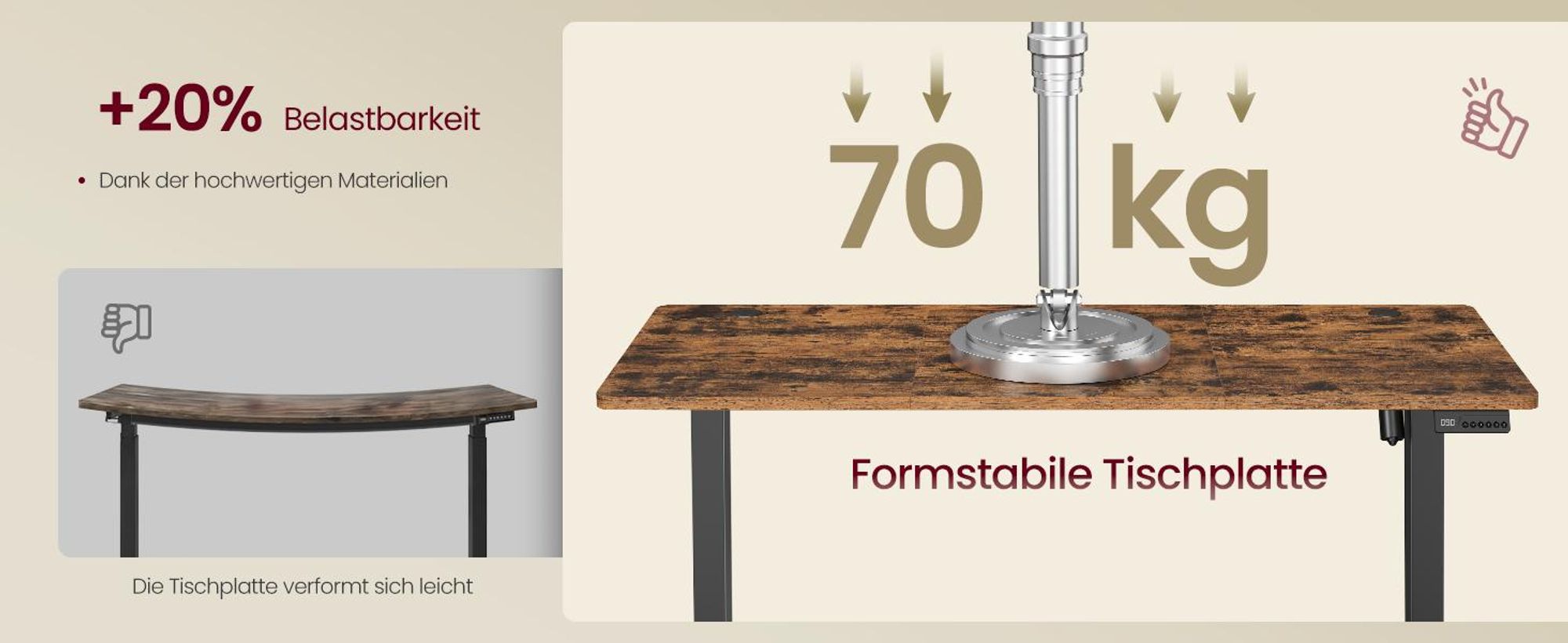 VASAGLE Elektrisch verstellbarer Stehtisch, Memory-Funktion mit 4 Höhen, Schreibtisch für Home Office, 100 x 60 cm, braun
