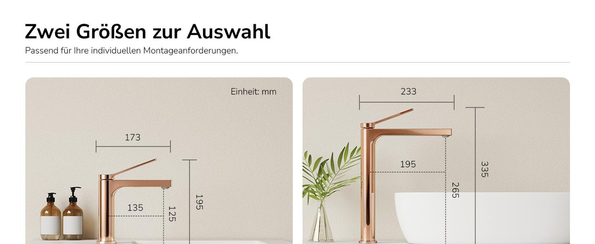 EMKE Wasserhahn Bad Roségold 195x173x46mm, Messing, Keramikkartusche, Badarmatur, Mischbatterie Waschbecken-Armatur, Waschtischarmatur