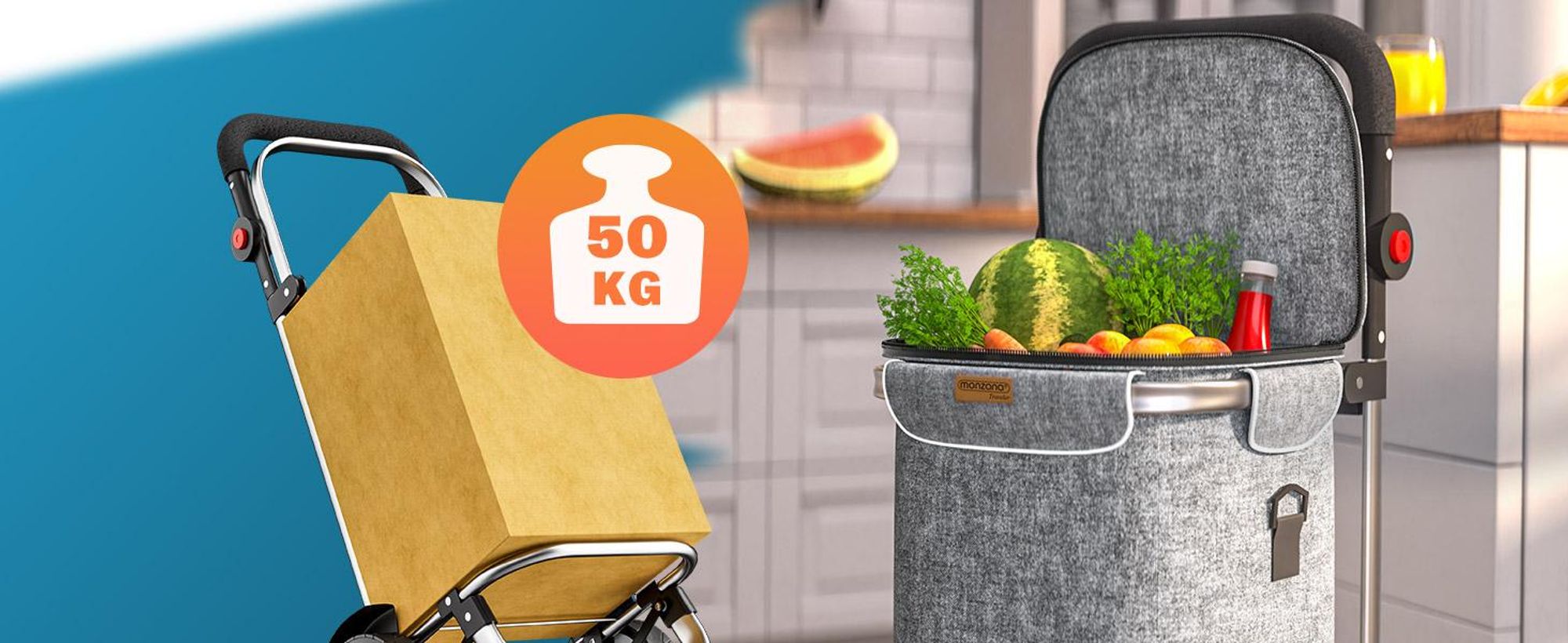 MONZANA® 3in1 Einkaufstrolley 56L bis 50 kg klappbar abnehmbare Tasche Handwagen Einkaufswagen Einkaufshilfe Roller Blau