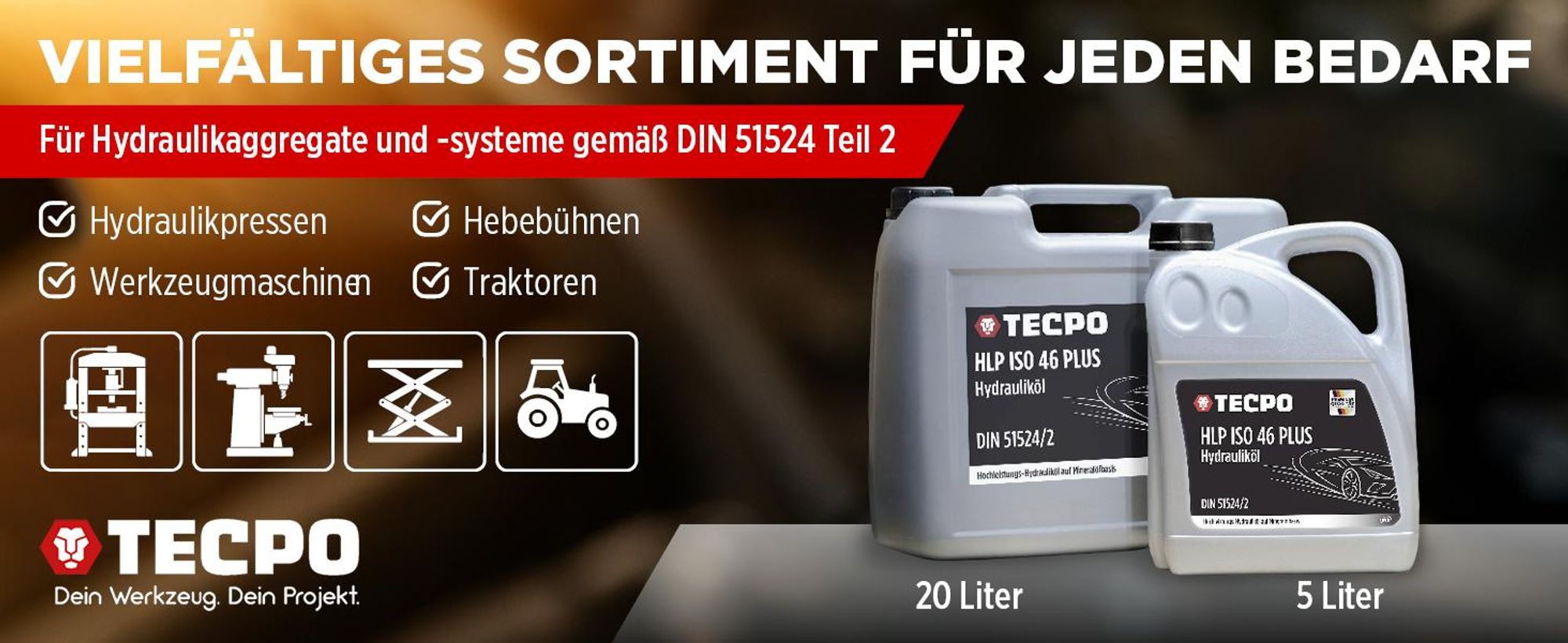 TECPO Hydrauliköl 5 Liter HLP 46 ISO VG Viskosität Hydraulikoel Hydraulikflüssigkeit Hydraulikfluid für Hochleitung Hochdruck