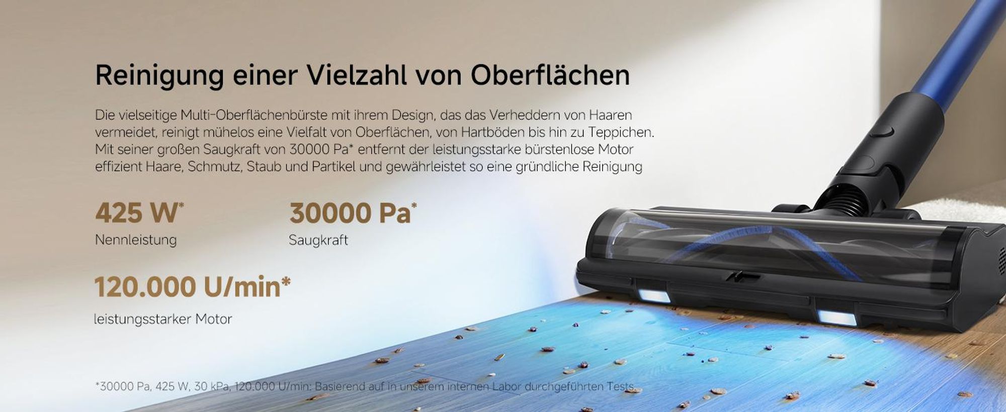 MOVA S4 Detect Handstaubsauger Kabellos, Bis zu 91 Min Laufzeit, LED-Display, OptiInsight Multibodenbürste, Anti-Verhedderung