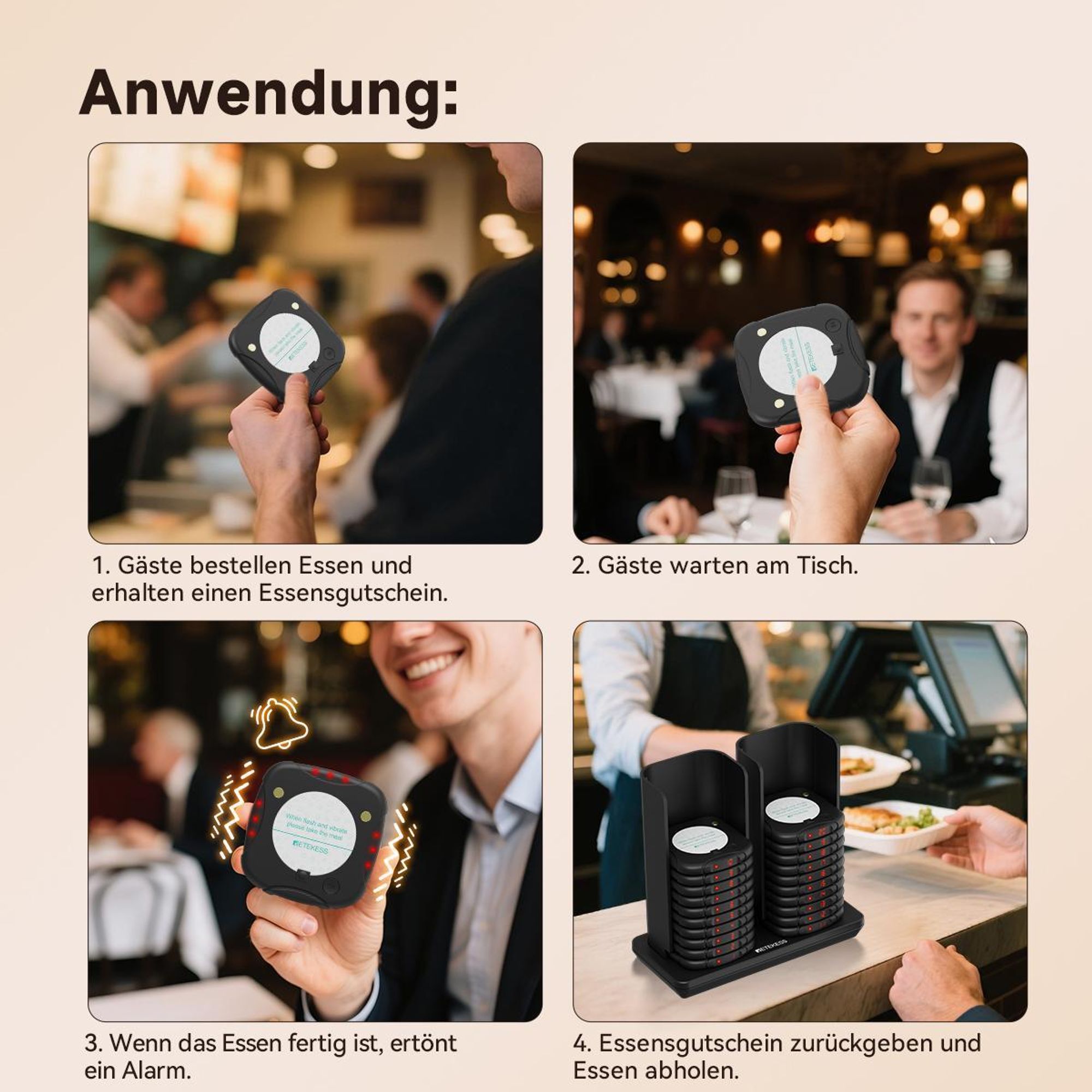 Retekess TD186 Pager 5 stk, Drahtloses Restaurant Pager System, Pager Rufsystem, Coaster-Pager, Funkrufsystem, Gäste-Pager