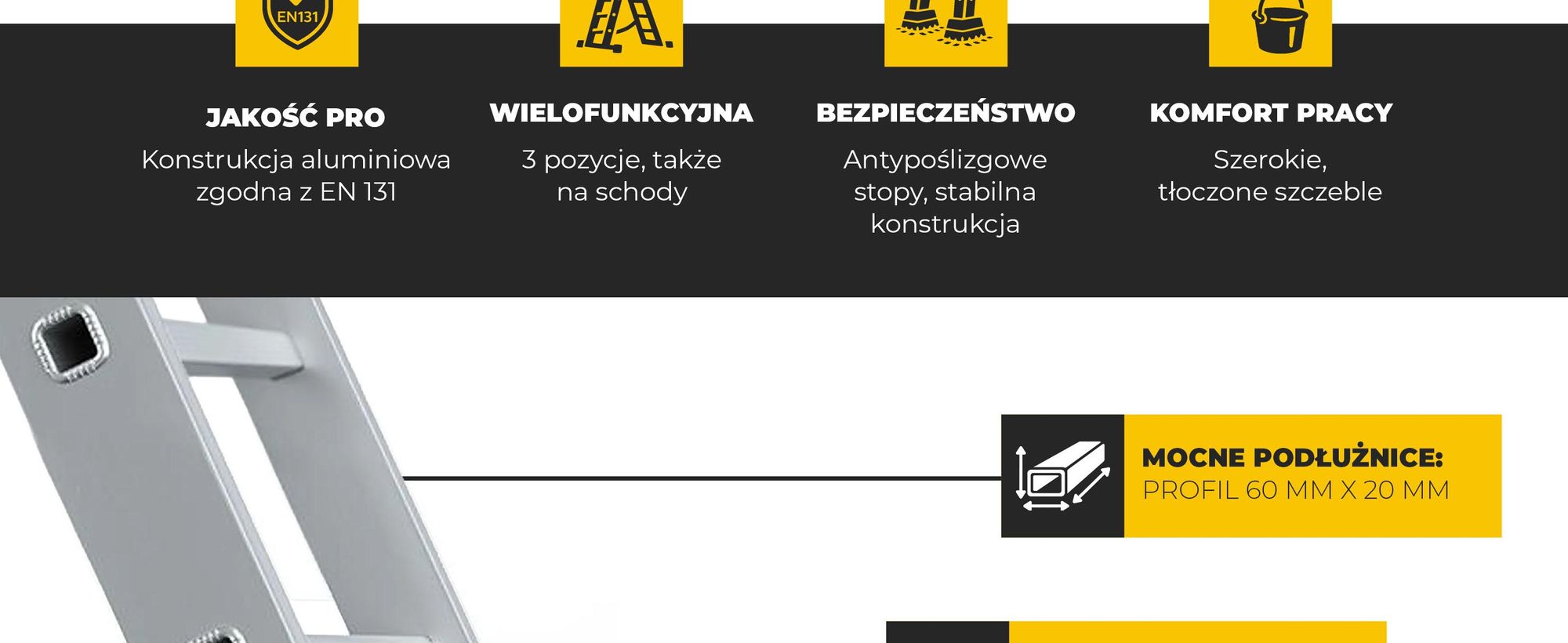 DRABEST | Drabina seria PRO - aluminiowa drabina wielofunkcyjna - 3‑częściowa - drabina przemysłowa - 3×8 stopni - udźwig 150 kg