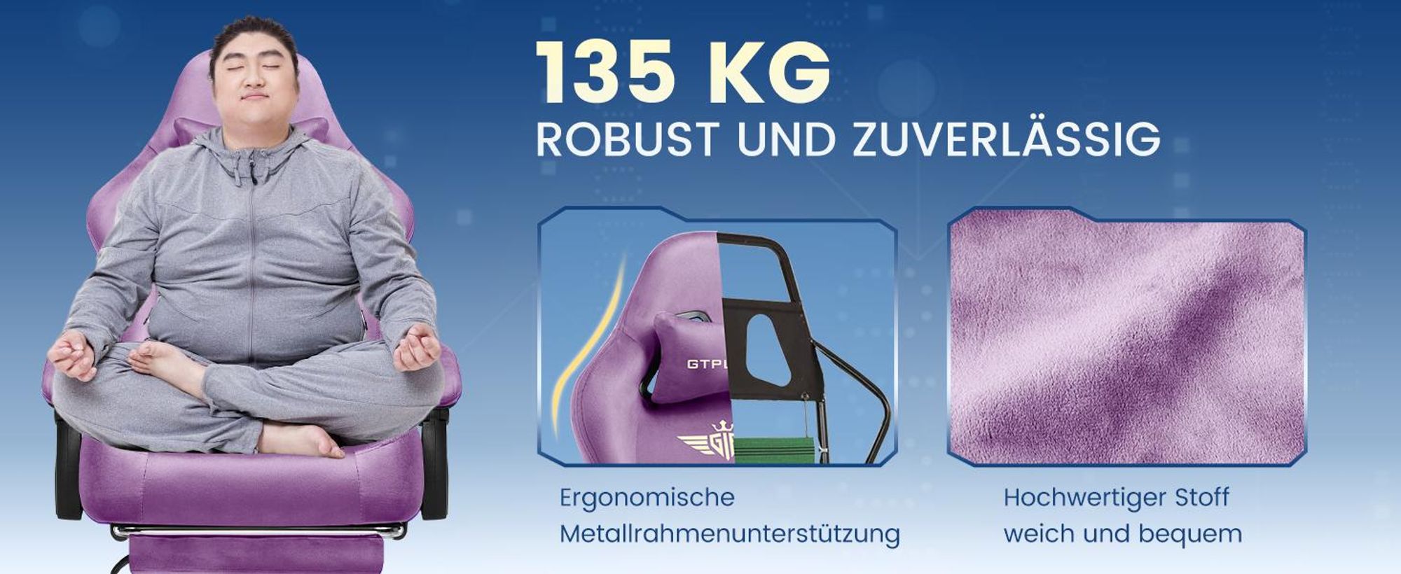 GTPLAYER Gaming Stuhl Ergonomischer Gaming Sessel Schreibtischstuhl Bürostuhl mit Stoffoberfläche Federsitzkissen, Verbindungsarmlehnen, mit Fußstütze