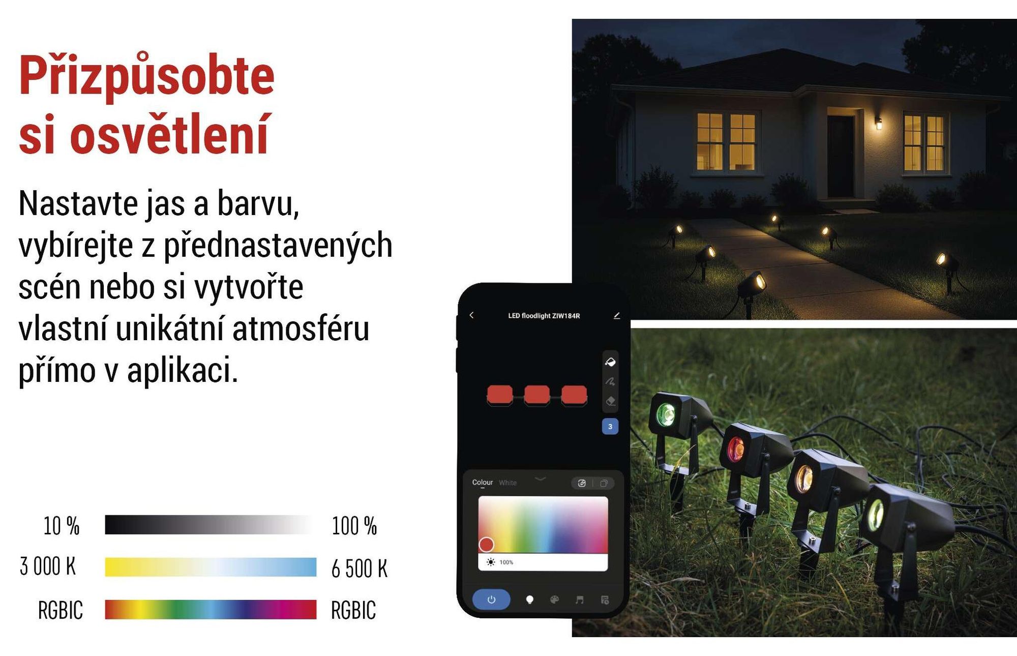 EMOS Chytré zahradní osvětlení se zemním bodcem, prodlužovací díl 1 kus, WiFi, RGBIC+CCT barevné spektrum, stmívatelné, aplikace, vodotěsné, ZIW191R