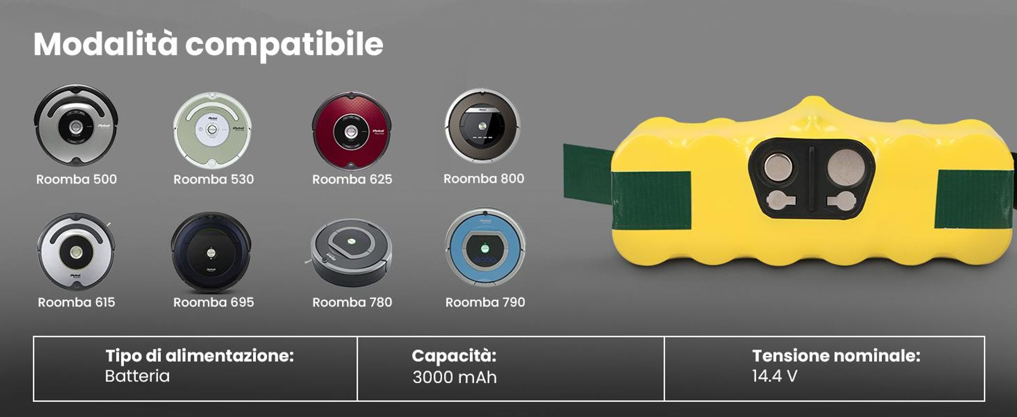 Extralink Batteria di ricambio per iRobot Roomba serie 500/600/700/800 14,4 V 3000 mAh