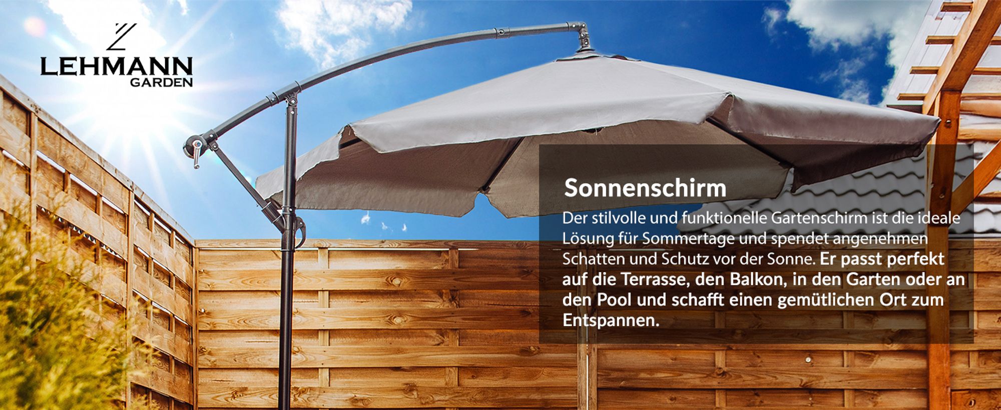 Lehmann Sonnenschirmmit Ø 300 cm mit ständer, UV-Schutz, Wasserdicht (Graphit)