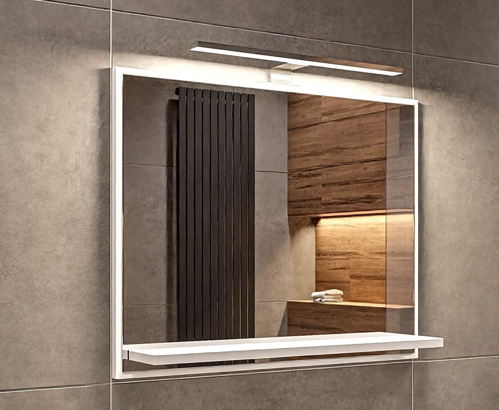 Badezimmerspiegel mit Ablage Schwarz, Badspiegel, Wandspiegel mit Regal