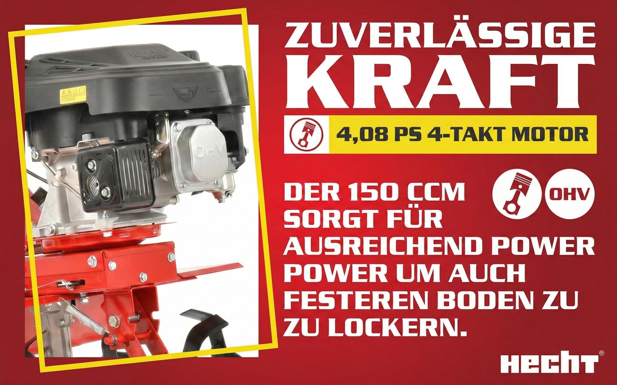 Motorhacke Gartenfräse Benzin HECHT 747 | 60 cm Arbeitsbreite | 25 Arbeitstiefe | 3kW / 4,08PS | 173 cm³ | Führungsrad
