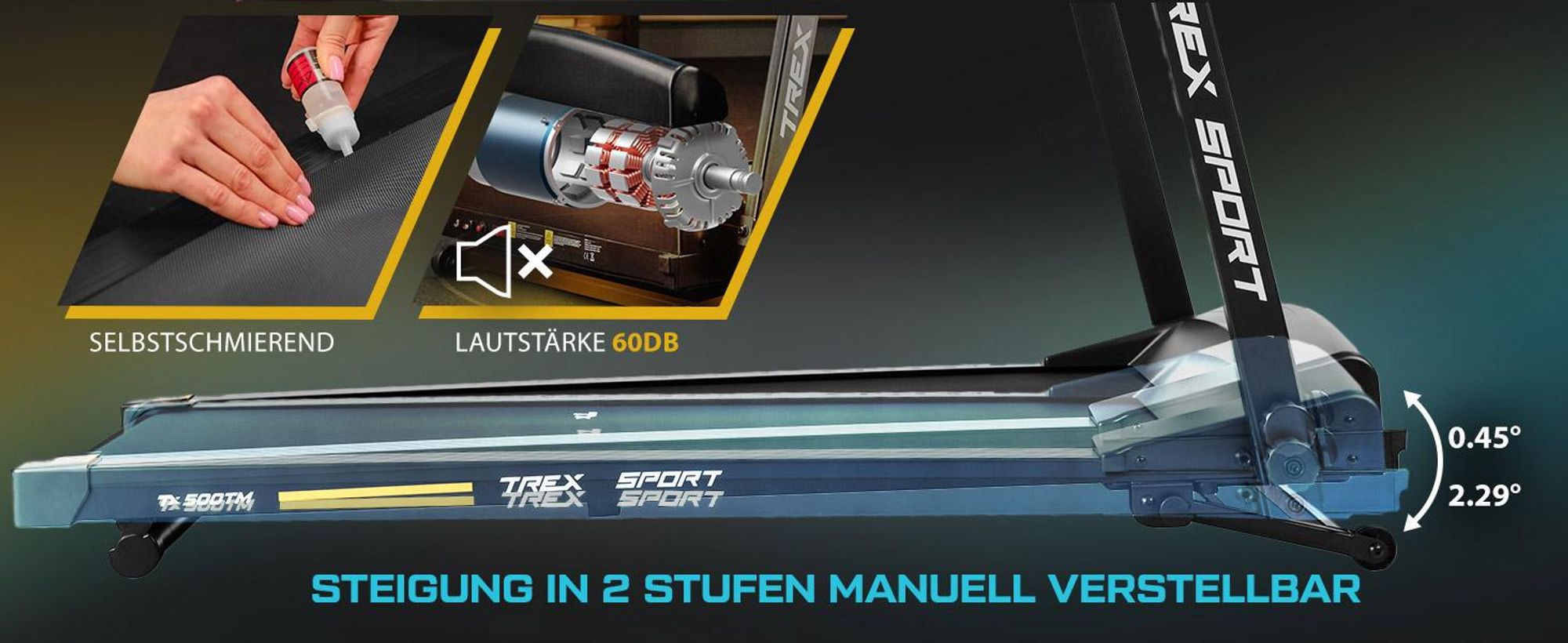TREX SPORT Laufband für zuhause klappbar elektrisch TX-500TM PULSO | Treadmill mit LCD-Display, Bluetooth, bis 12 km/h, 12 Programme mit Pulssensoren