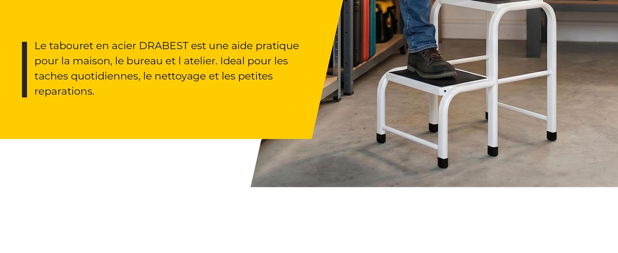 Drabest | Tabouret en acier - 2 marches - Stable et robuste - Pieds antidérapants - Capacité de charge : 150 kg - Pour la maison, le bureau et les travaux de bricolage