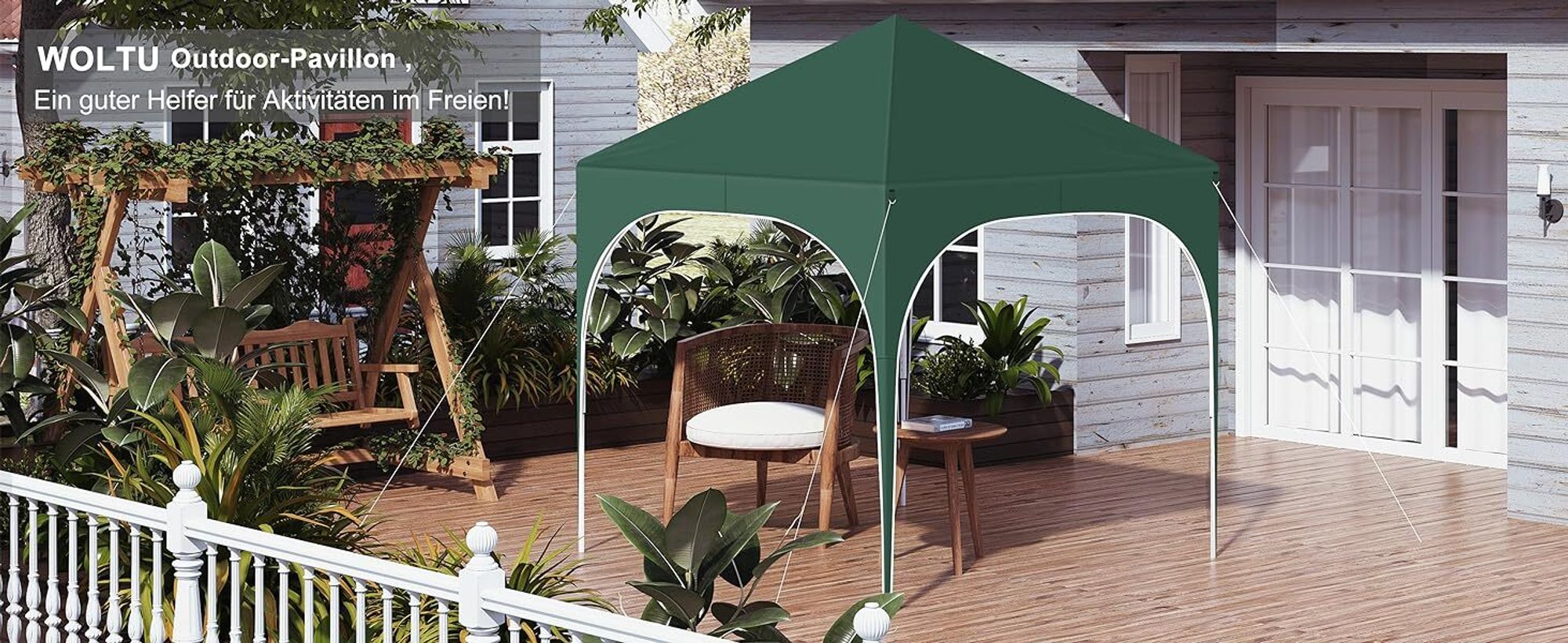 WOLTU Pavillon, Faltpavillon 2x2 m, mit 4 Seitenwänden, Partyzelt höhenverstellbar, Grün
