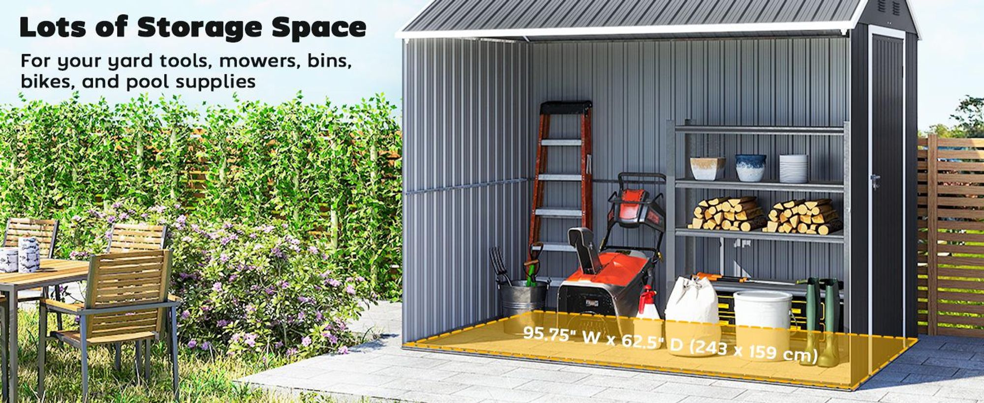 Domek ogrodowy Outsunny 4m², stalowy, z oknem, 259 x 172 x 222 cm, zamykany na klucz, szafka ogrodowa na taras, balkon, ciemnoszary