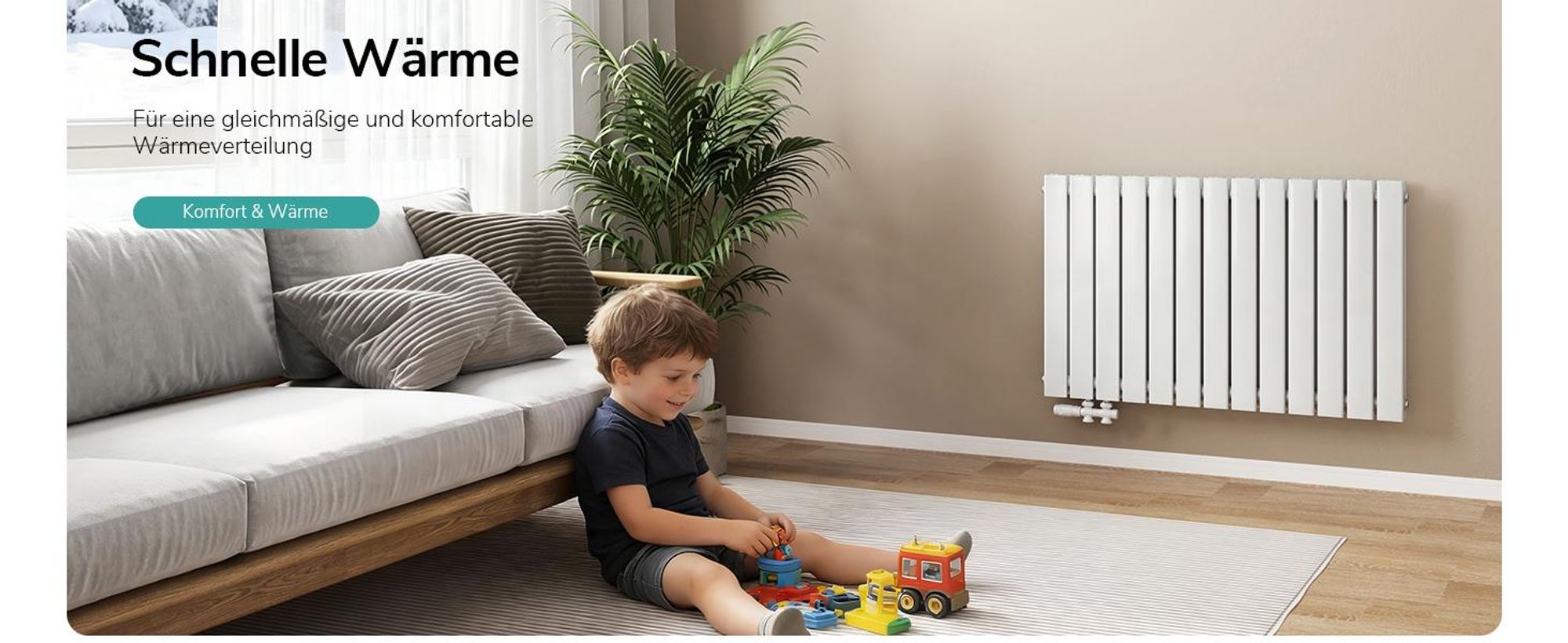 EMKE Heizkörper Flach 63 x 100,6 cm Doppellagig 1308 W Weiß Design Paneelheizkörper