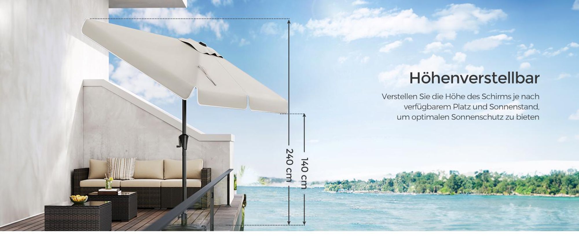 SONGMICS Sonnenschirm 300 x 200 cm, Sonnenschutz UPF 50+
