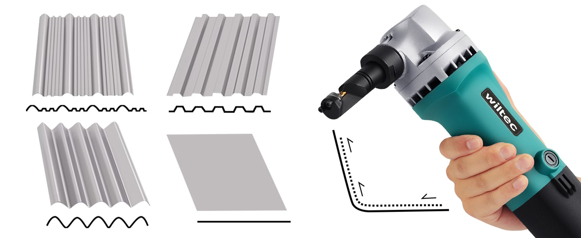 Wiltec Blechknabber 500 W mit Schnitttiefe bis 2,5 mm, Blechnibbler mit um 360° drehbarem Knabberkopf, Nibbler Blechschere