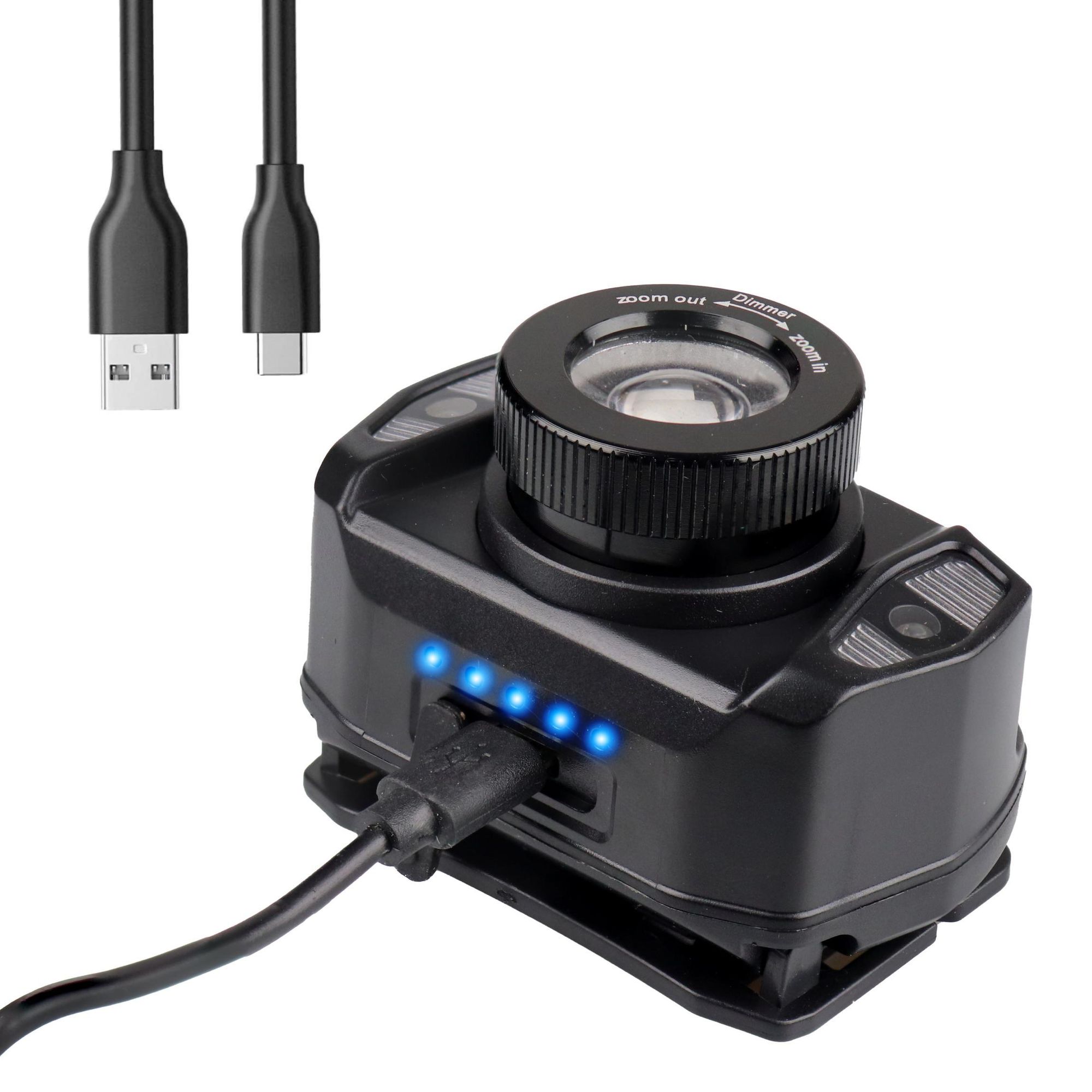 LED Stirnlampe Wiederaufladbar, 360lm Kopflampe mit Gestensteuerung & Zoom, Rotlicht & IPX4 Wasserdicht, 1800mAh Akku, EVI TECH NightFlare