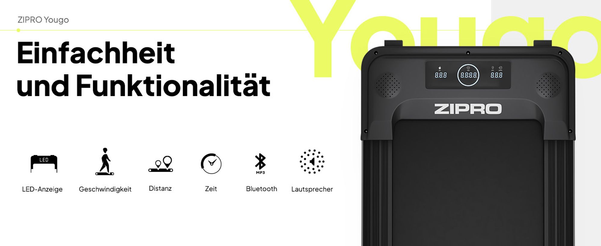 Zipro Laufband Yougo – Elektrisches Walking Pad für Home Office & Zuhause Ultra Flach für unter das Bett Fernbedienung & Bluetooth