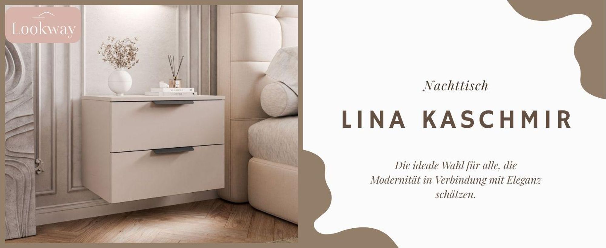 Hängender Nachttisch LINA KASCHMIR 2S LED mit goldfarben verchromtem Griffleisten