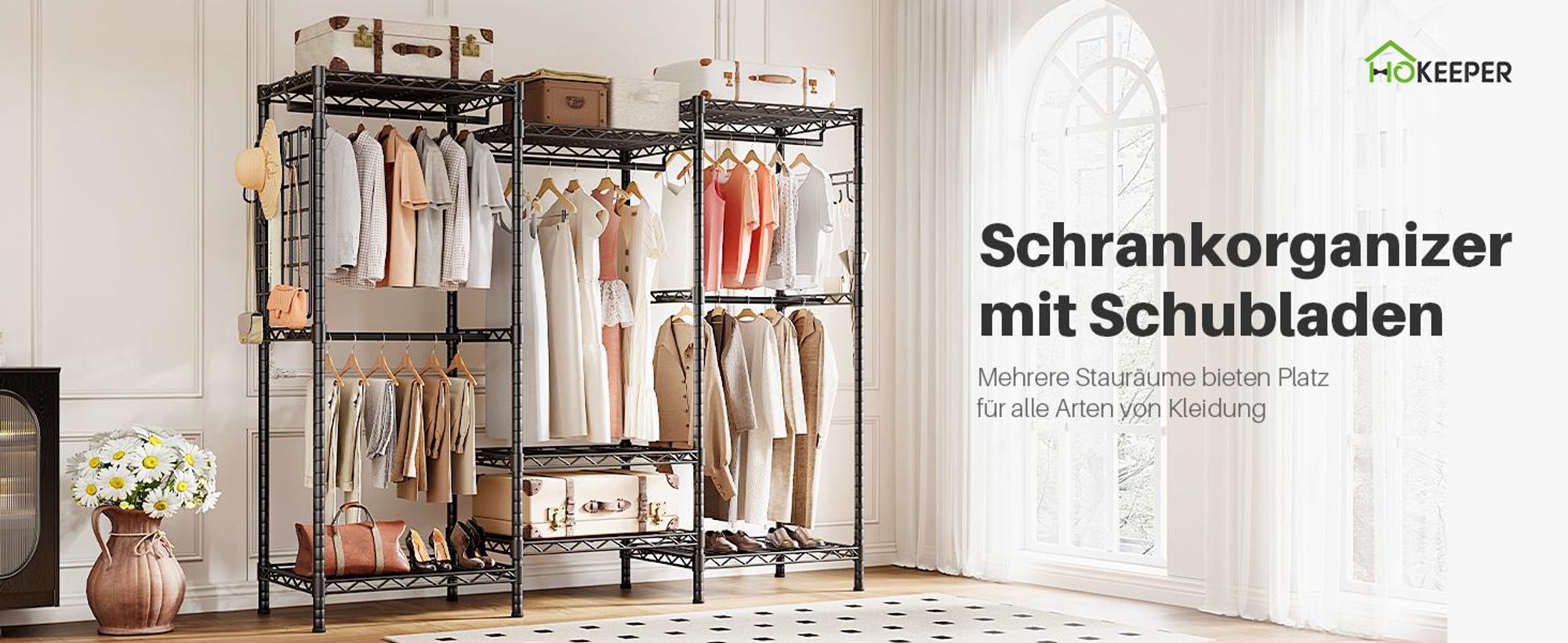 HOKEEPER Kleiderständer, robuster Schrankständer zum Aufhängen von Kleidung, Traglast 498 kg, tragbarer, verstellbarer Kleiderschrank