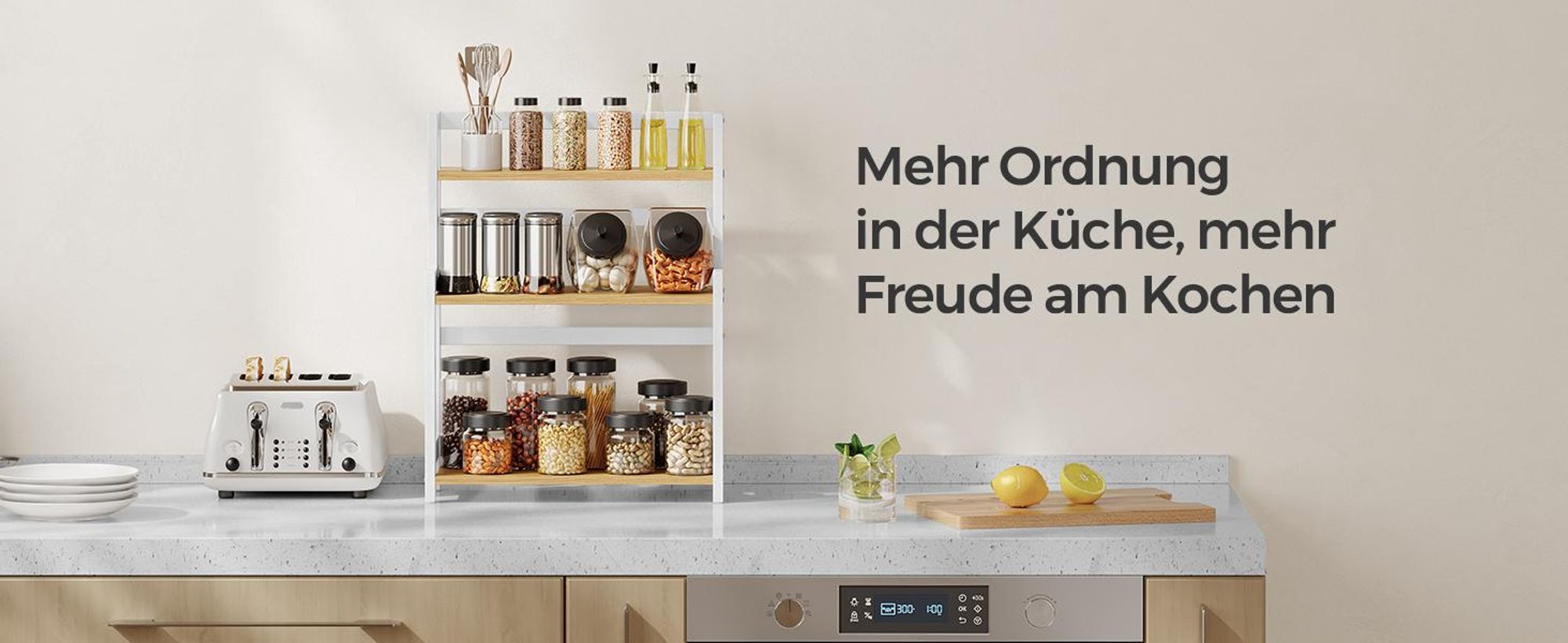 Gewürzregal mit 3 Ebenen, Küchenregal, Aufbewahrungsregal, für Arbeitsplatte, Bambusgestell, für Küche, Esszimmer, Büro