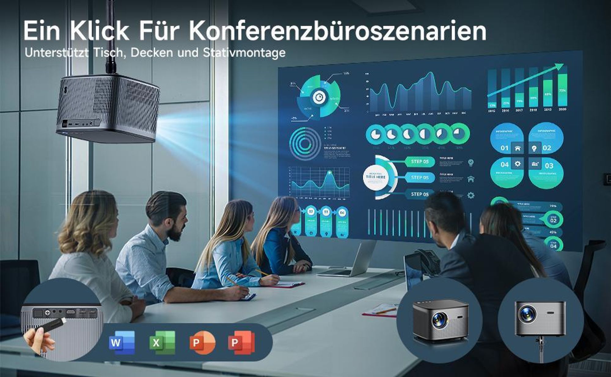 Beamer 4K mit Autofokus & 6D Auto Trapezkorrektur, Netflix  Beamer, Native 1080P, 700 ANSI, Auto Hindernisvermeidung, WiFi6 BT5.3 Beamer